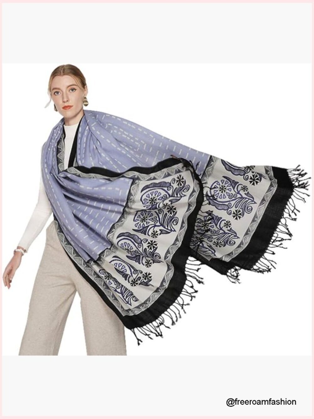 Oversized Merino Wool Pashmina Shawl Wrap Blanket with Tassels